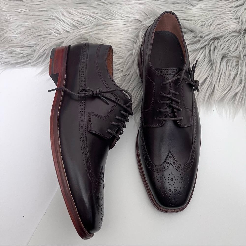 Cole Haan Giraldo Dark Brown Leather Luxe Wingtip Oxford Dress Shoes NWOT